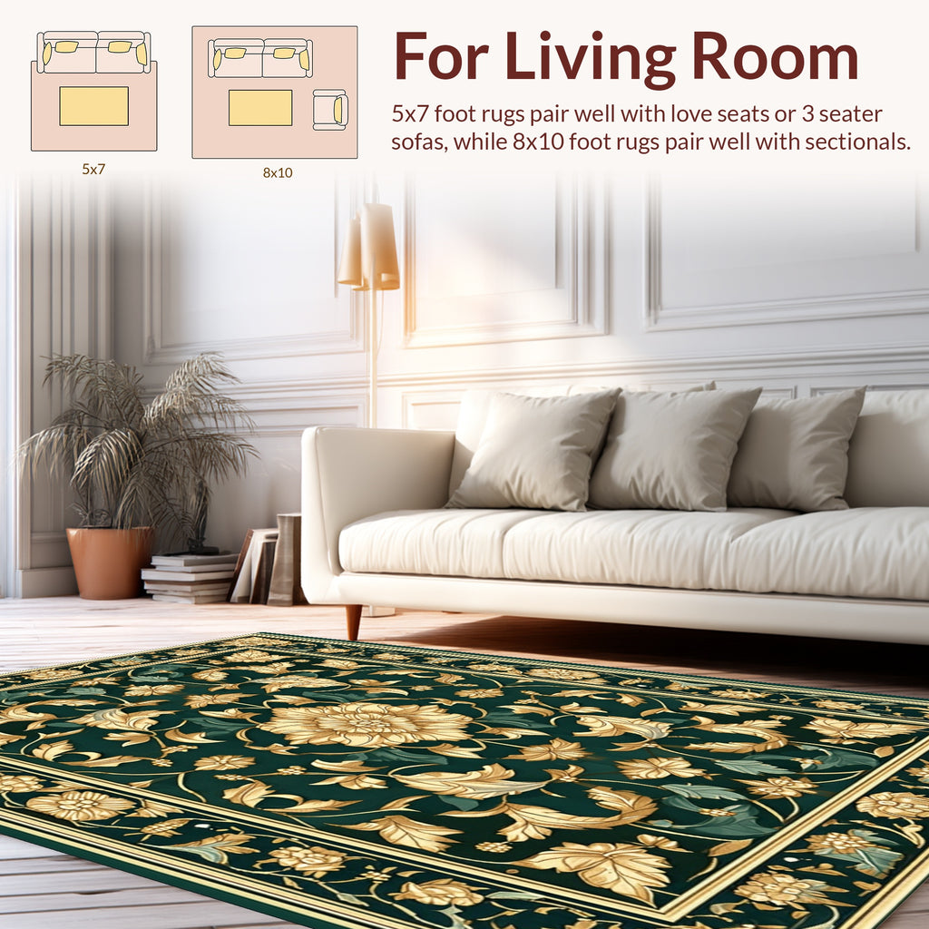 Classic Floral Motif Emerald Rug