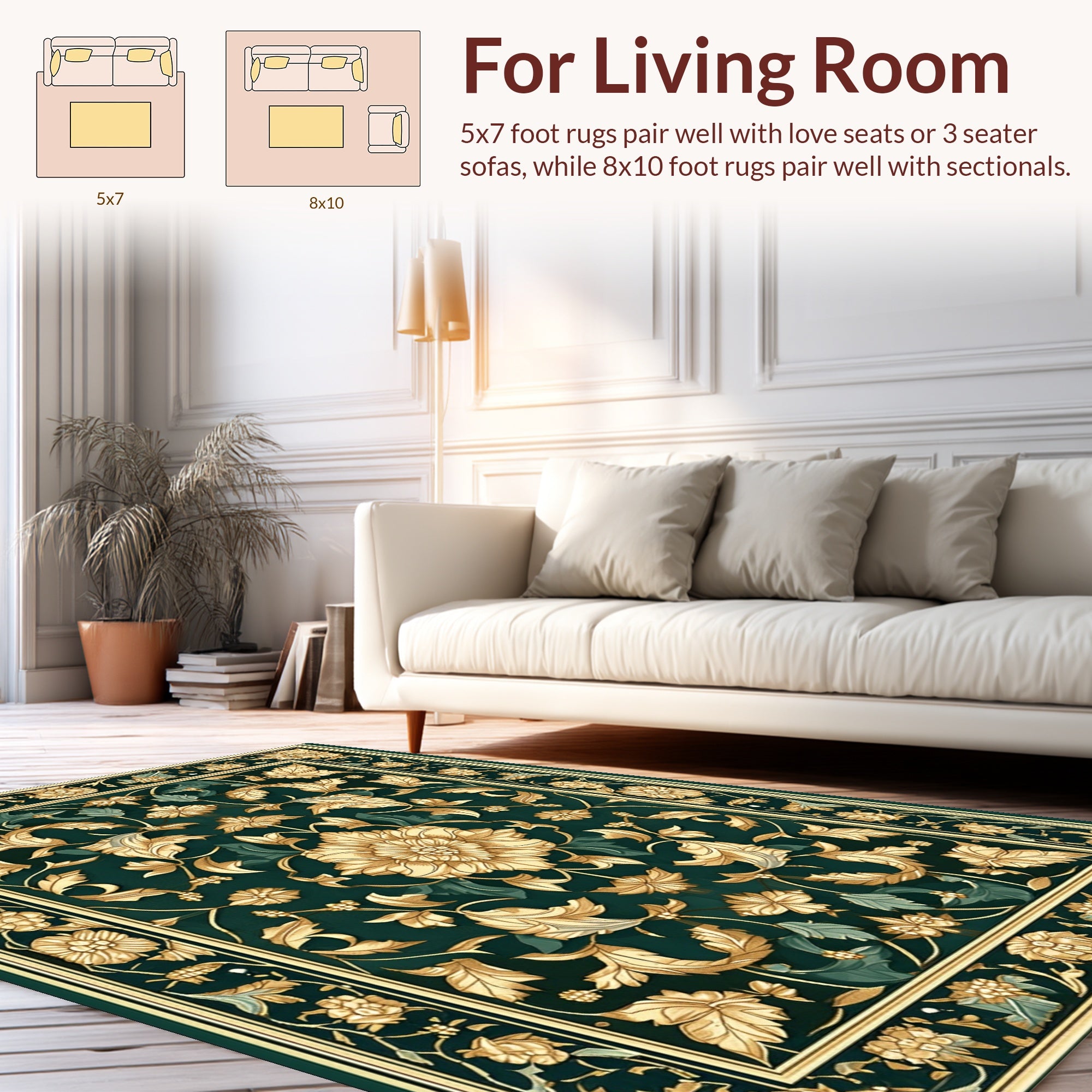 Classic Floral Motif Emerald Rug
