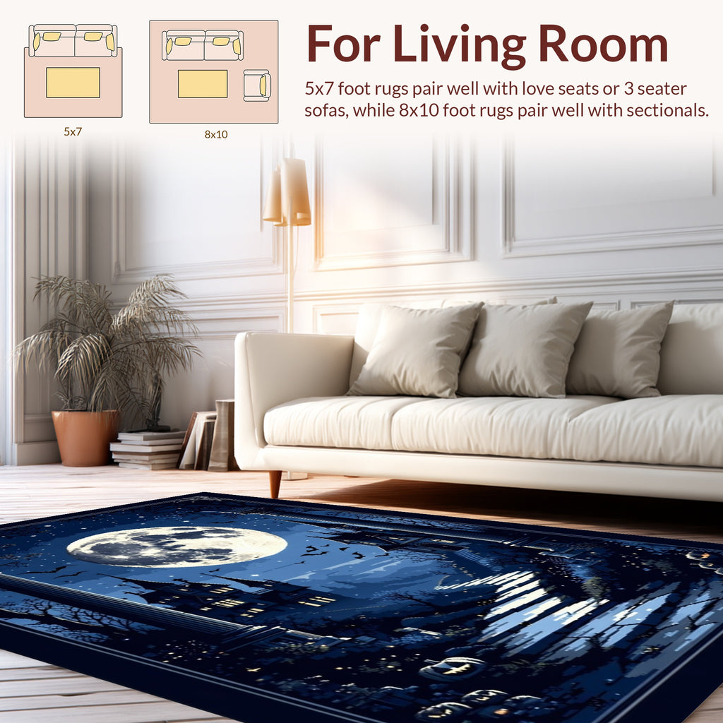 Haunted Moonlit Castle Pixel Landscape Rug