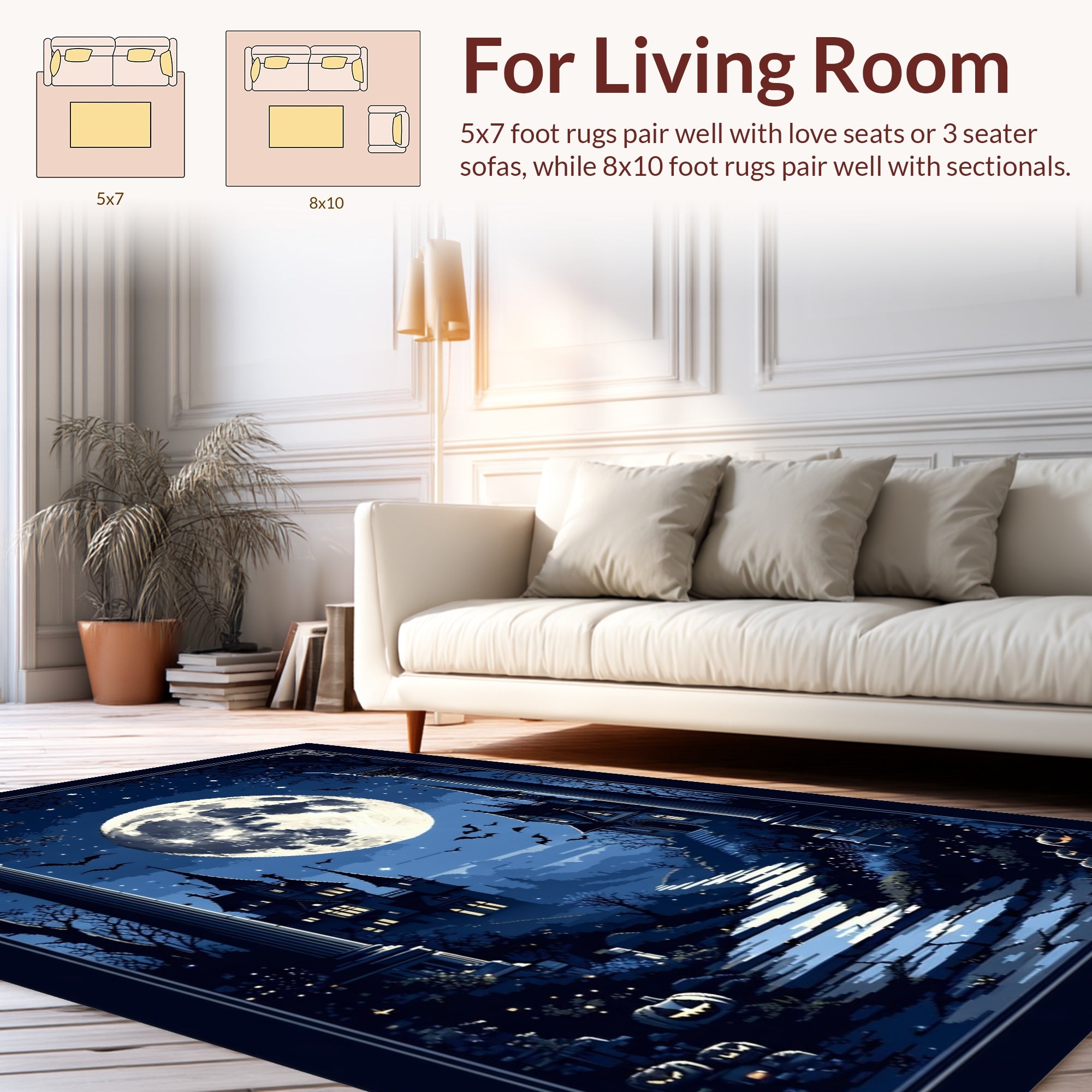 Haunted Moonlit Castle Pixel Landscape Rug