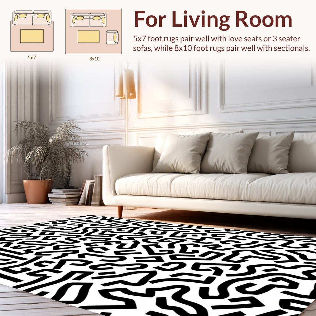 Abstract Black White Maze Pattern Rug