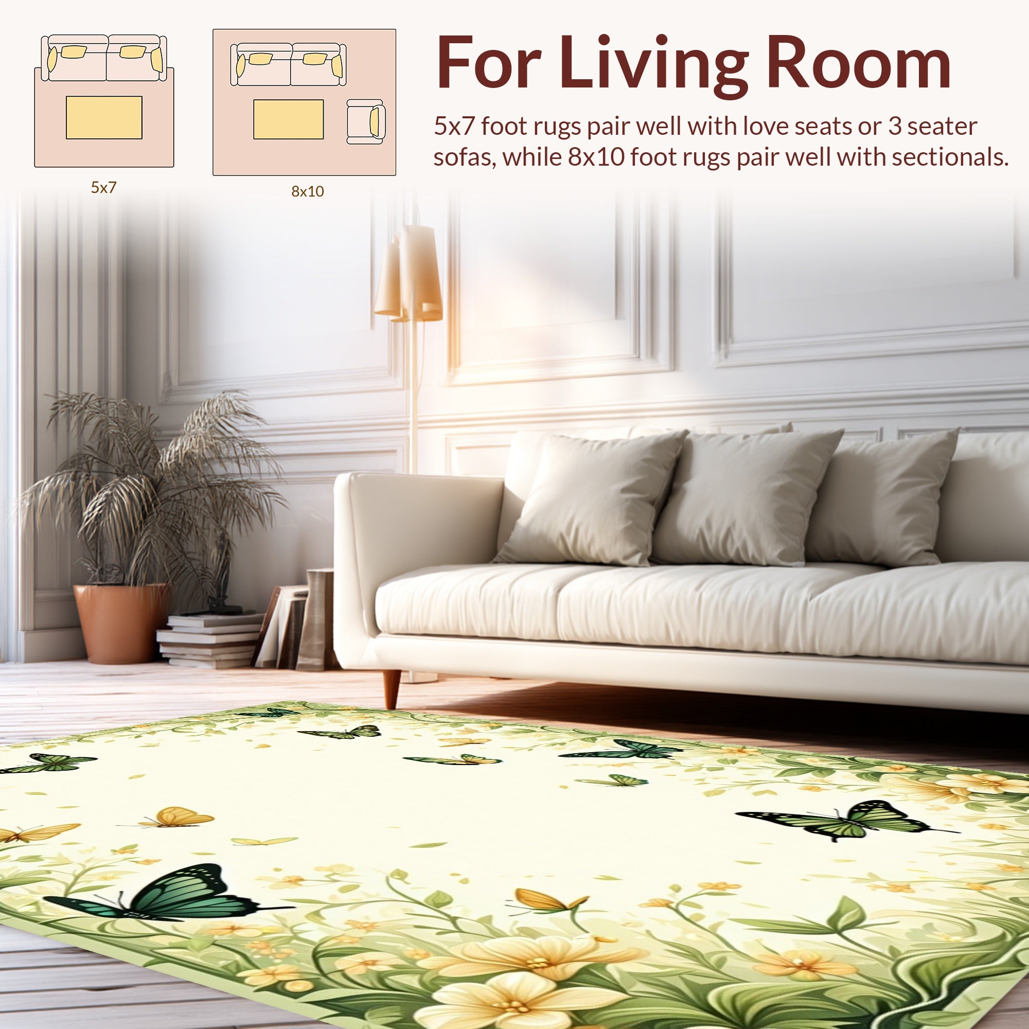 Whimsical Butterflies Floral Garden Rug