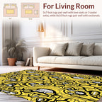 Symmetrical Yellow Black Floral Pattern Design Rug