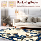 Classic Floral Scrollwork Blue Cream Design Rug