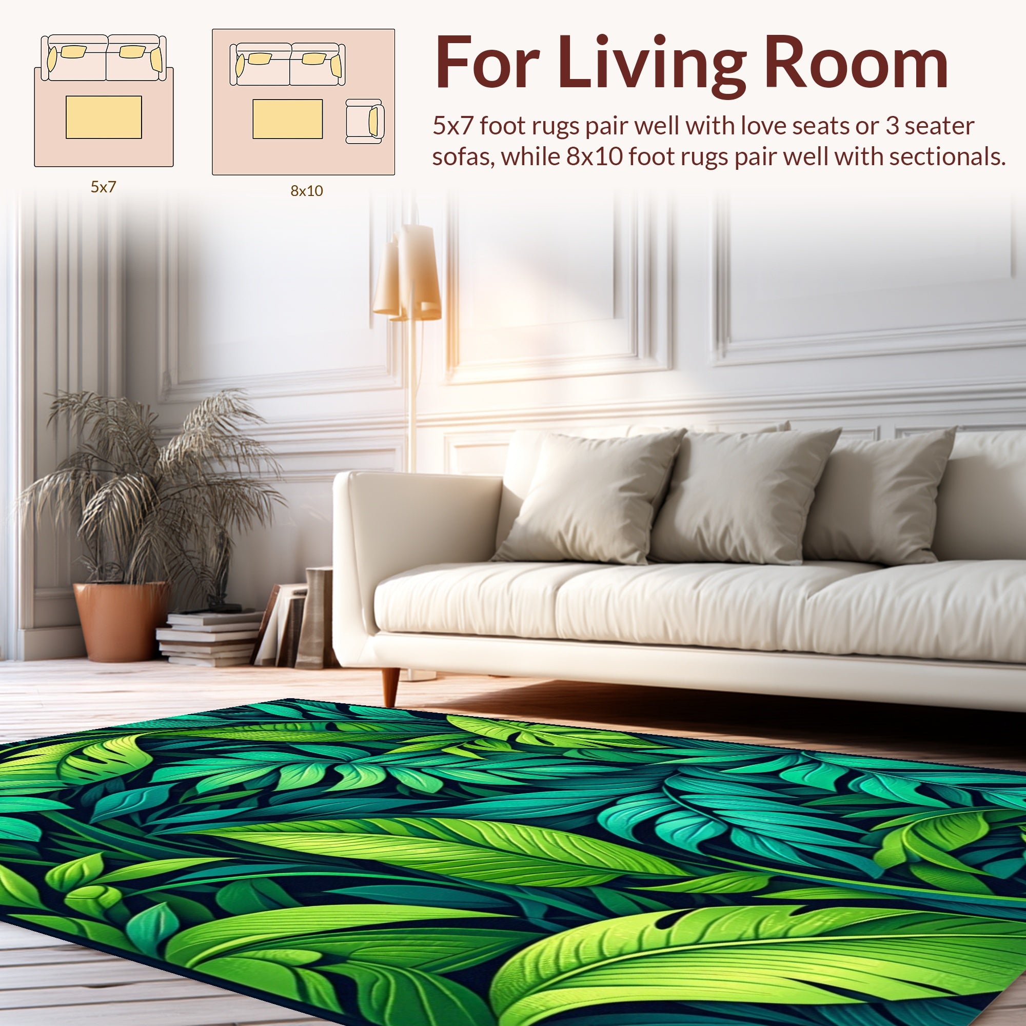 Lush Tropical Leaf Pattern Rug
