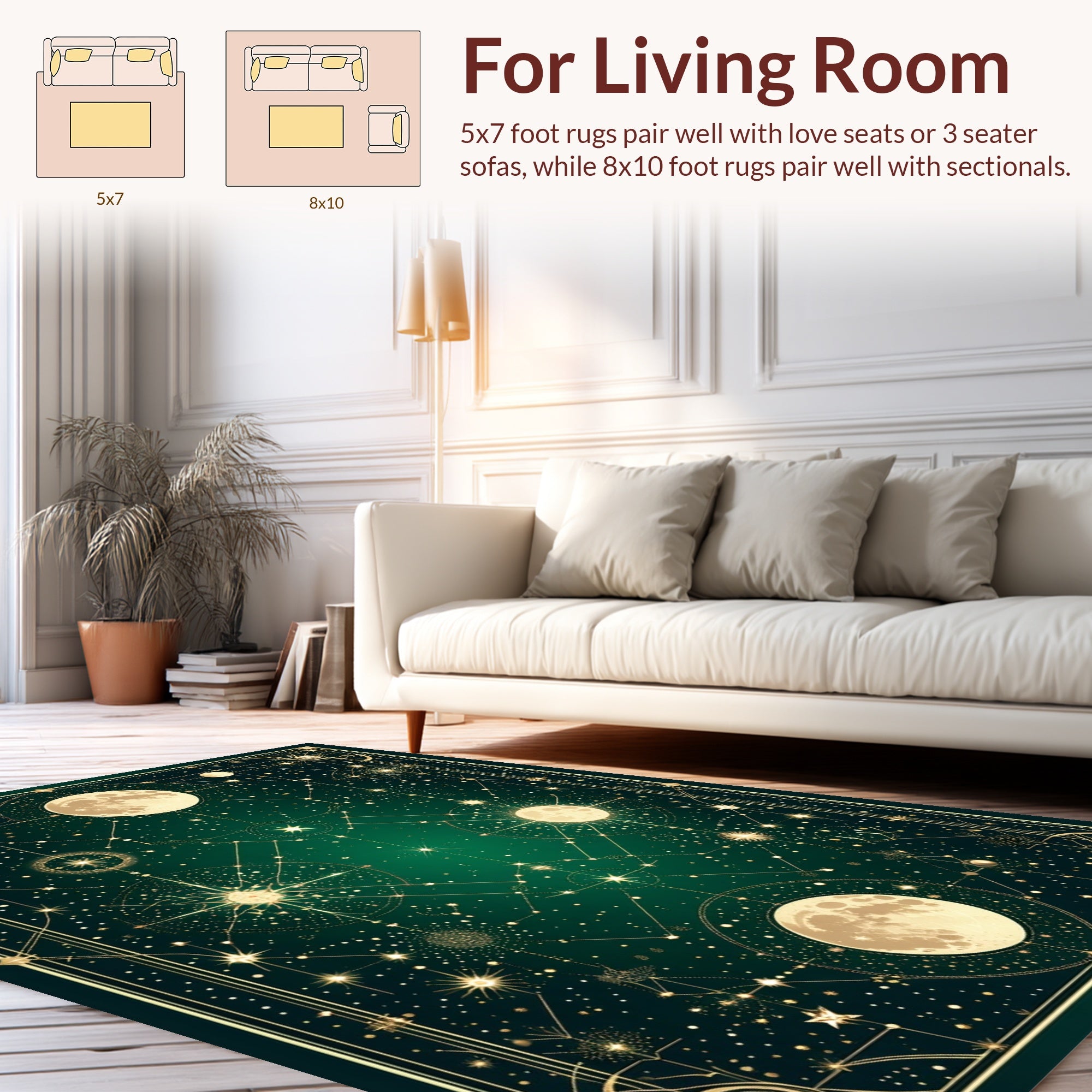 Celestial Gold Stars and Moons Design Rug