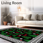 Forest Green Christmas Trees Red Flowers Rug