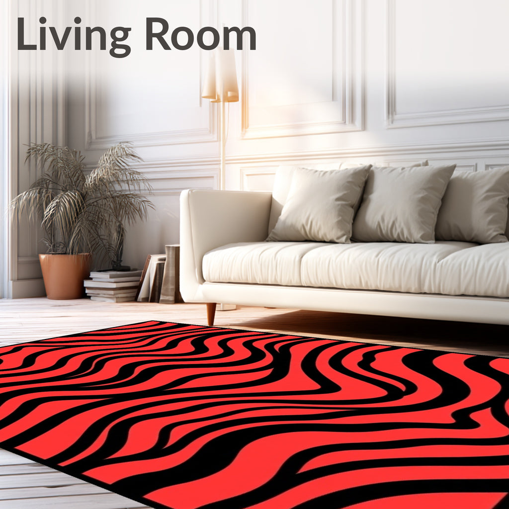 Bold Red Black Wavy Stripes Rug