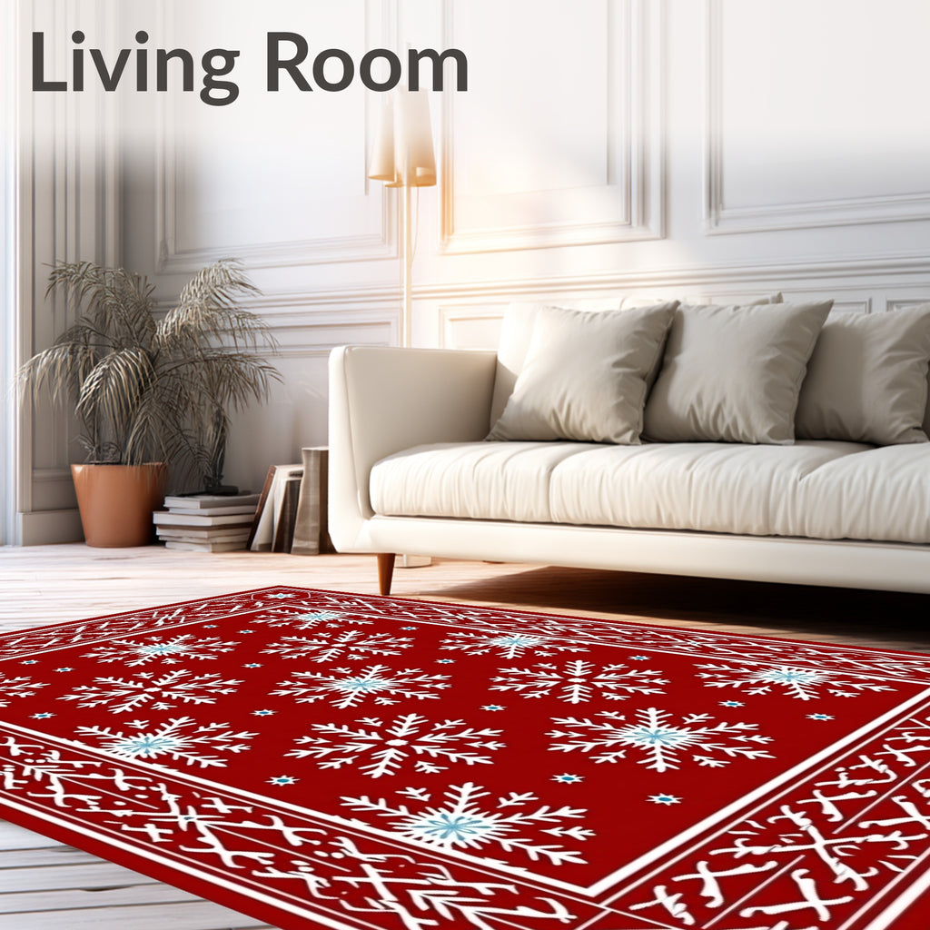 Red Snowflake Festive Border Rug