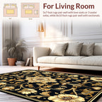 Ornate Floral Vine Black Gold Rug
