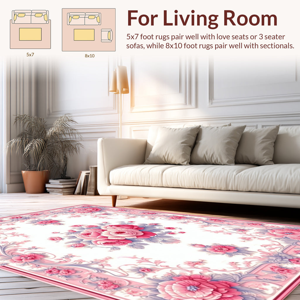 Pastel Pink Floral Scrollwork Rug