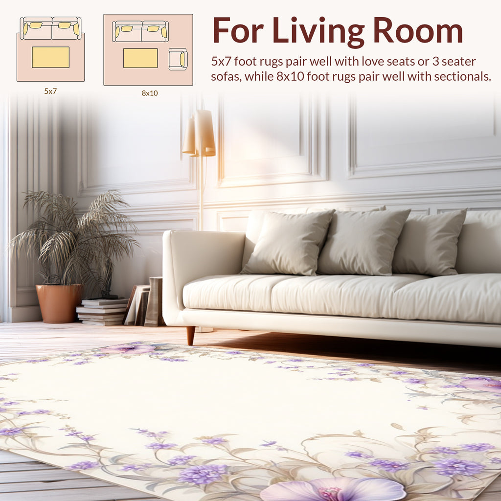 Lavender Floral Vines Watercolor Rug