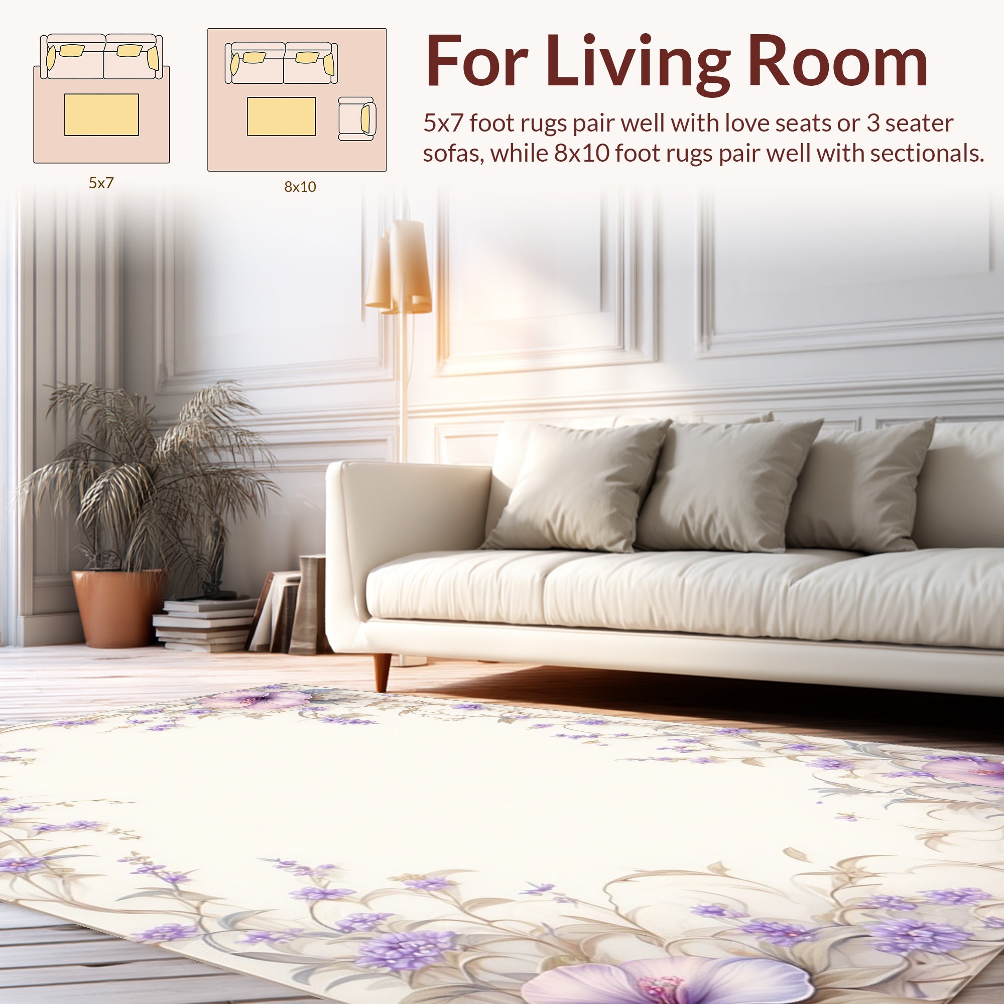 Lavender Floral Vines Watercolor Rug