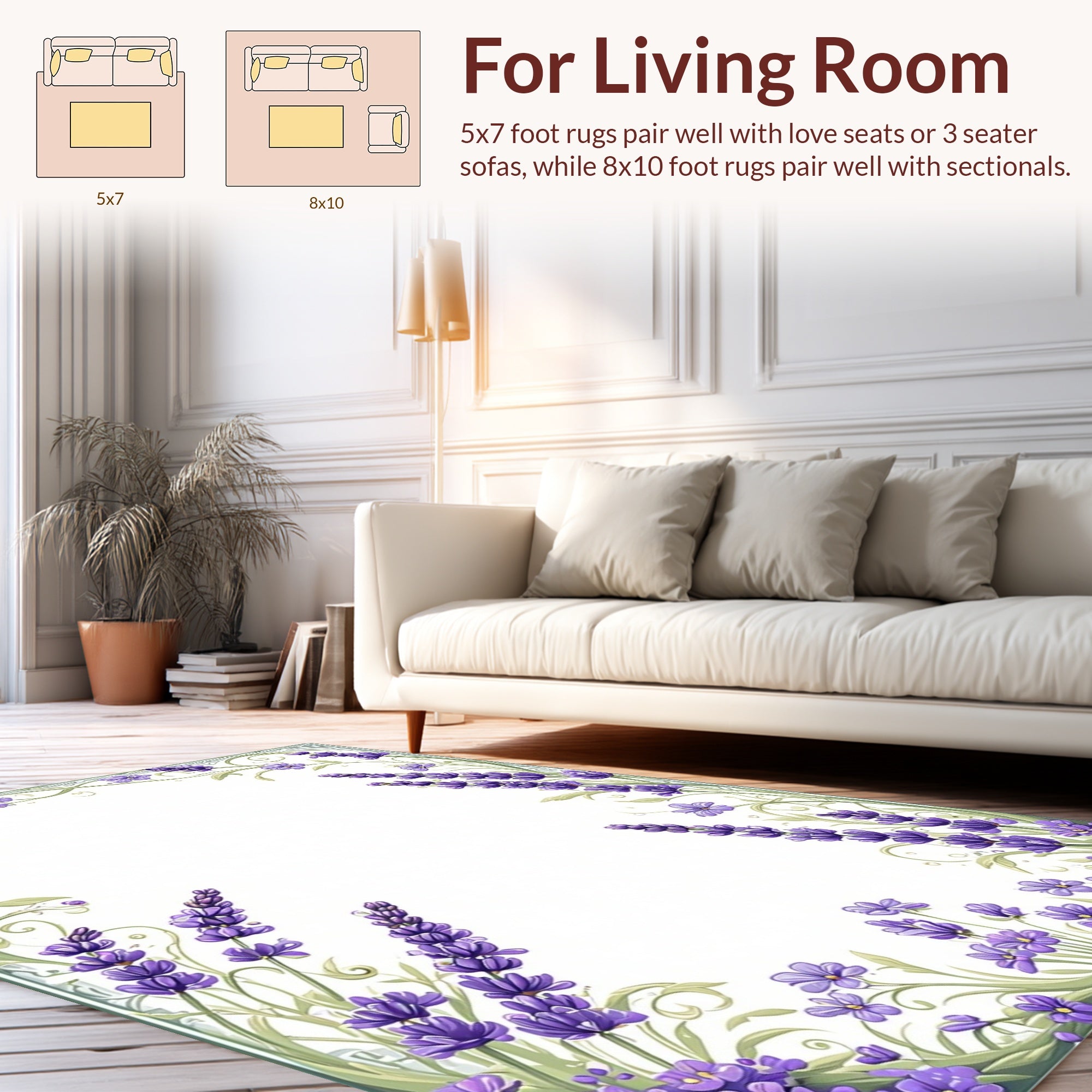 Purple Lavender Floral Vine Border Rug