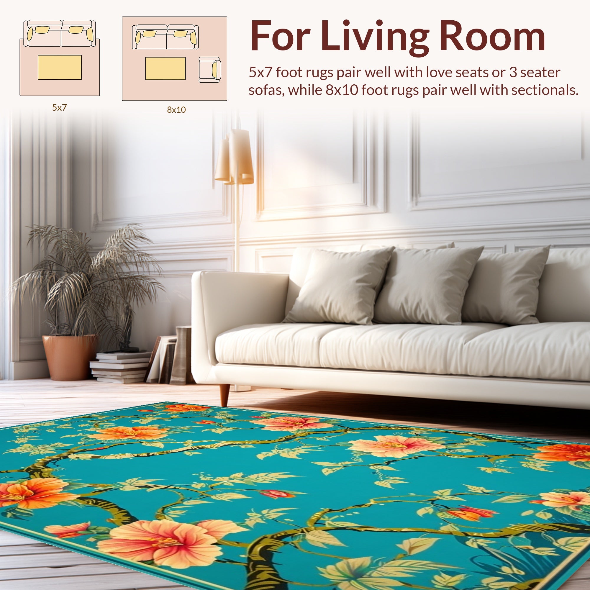Bold Tropical Floral Botanical Design Rug