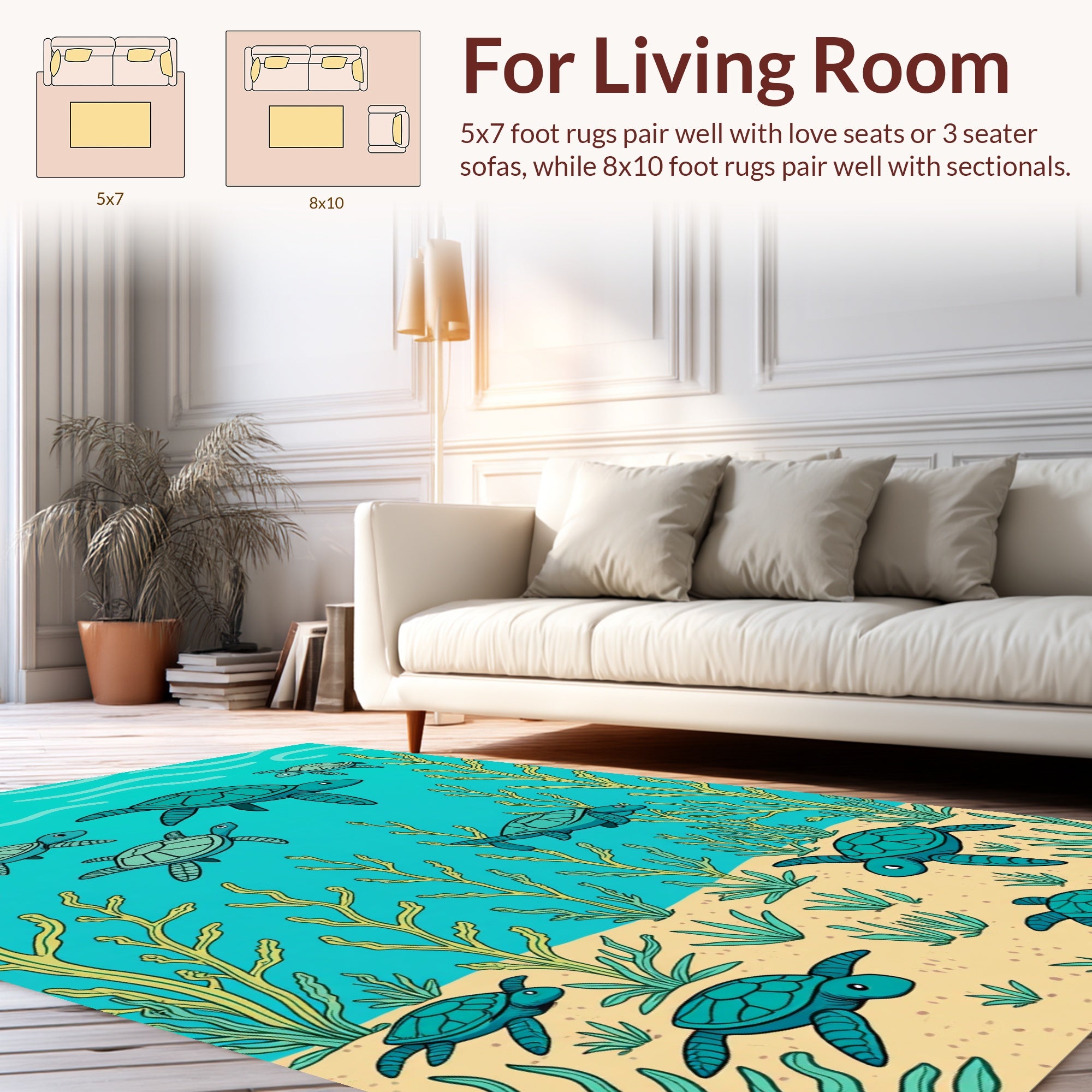 Playful Sea Turtle Pattern Rug