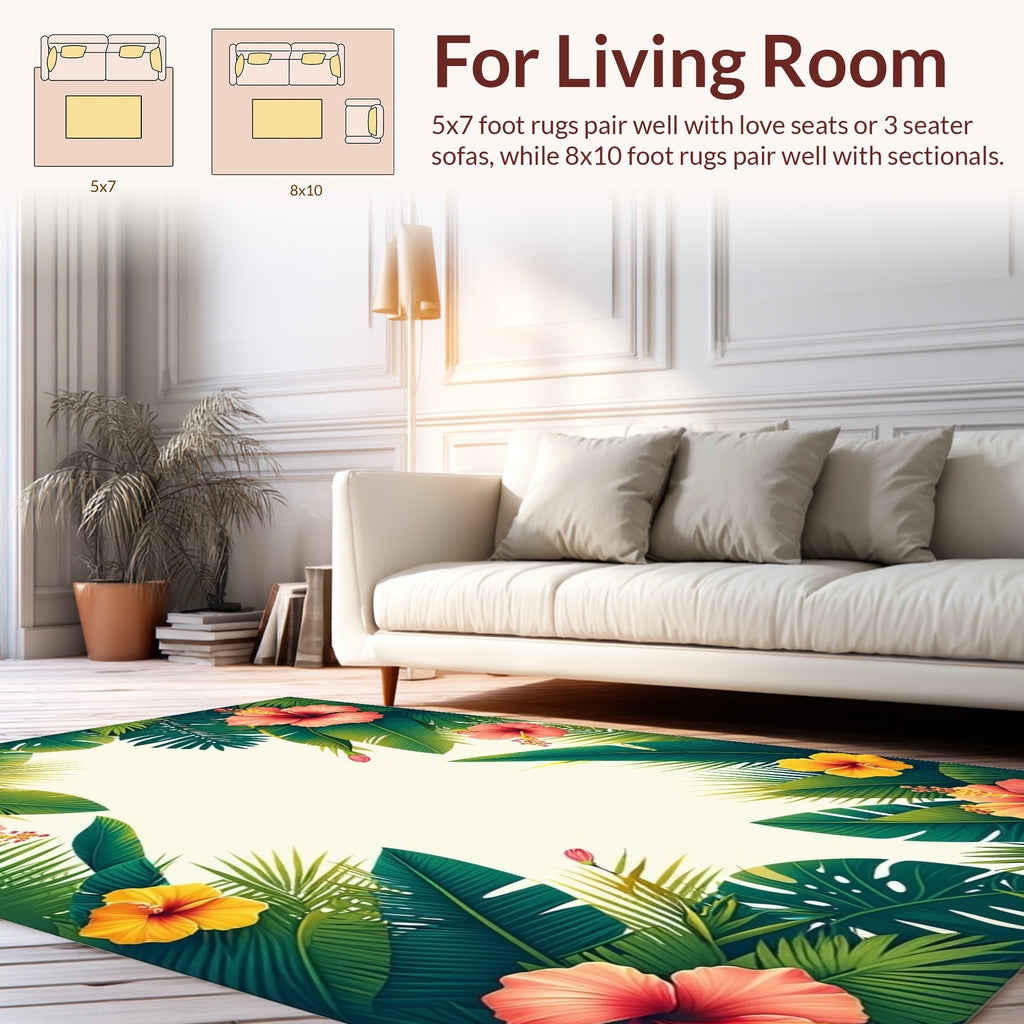 Tropical Hibiscus Palm Leaf Design Rug
