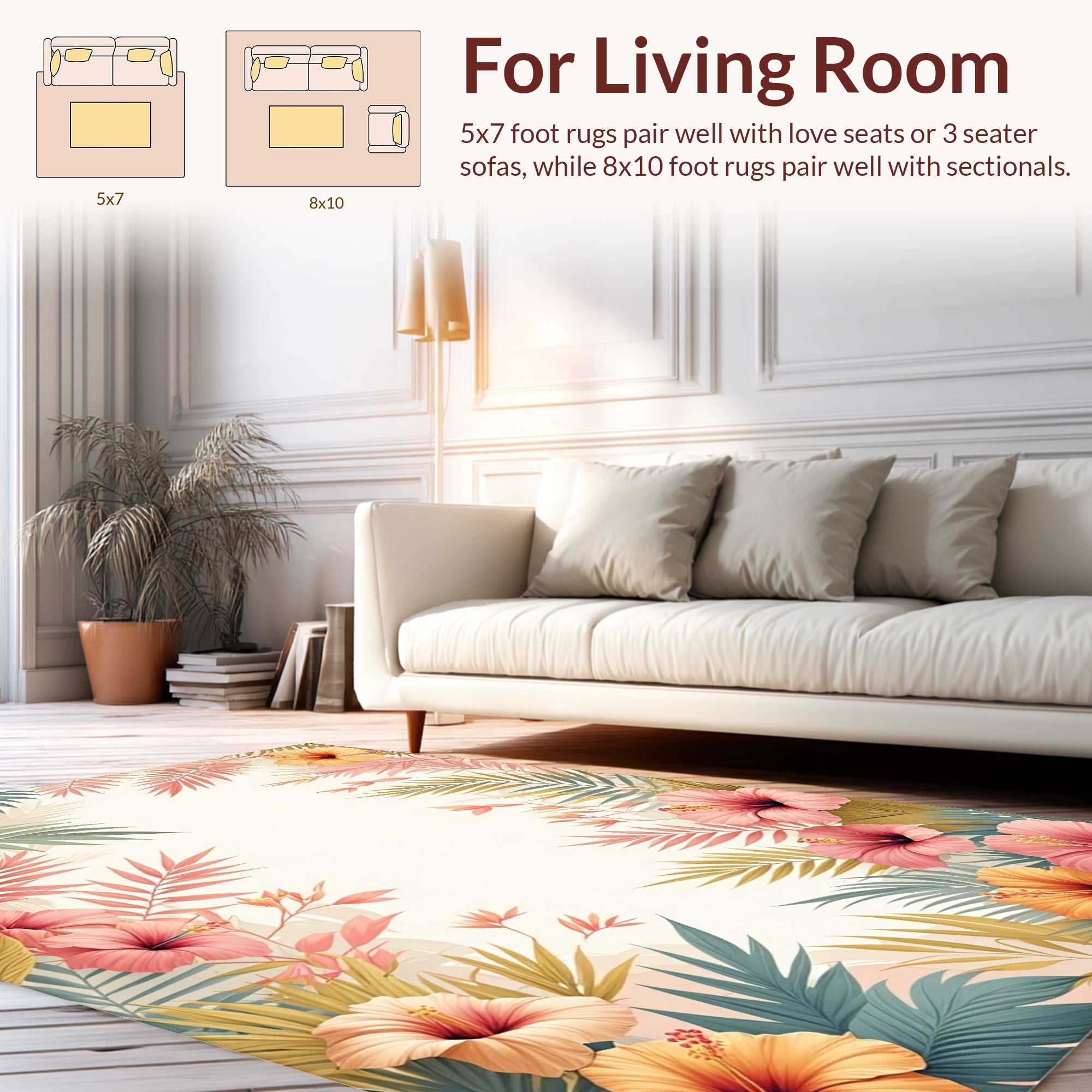 Tropical Hibiscus Floral Botanical Rug