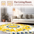 Bold Yellow Blue Floral Mandala Design Rug