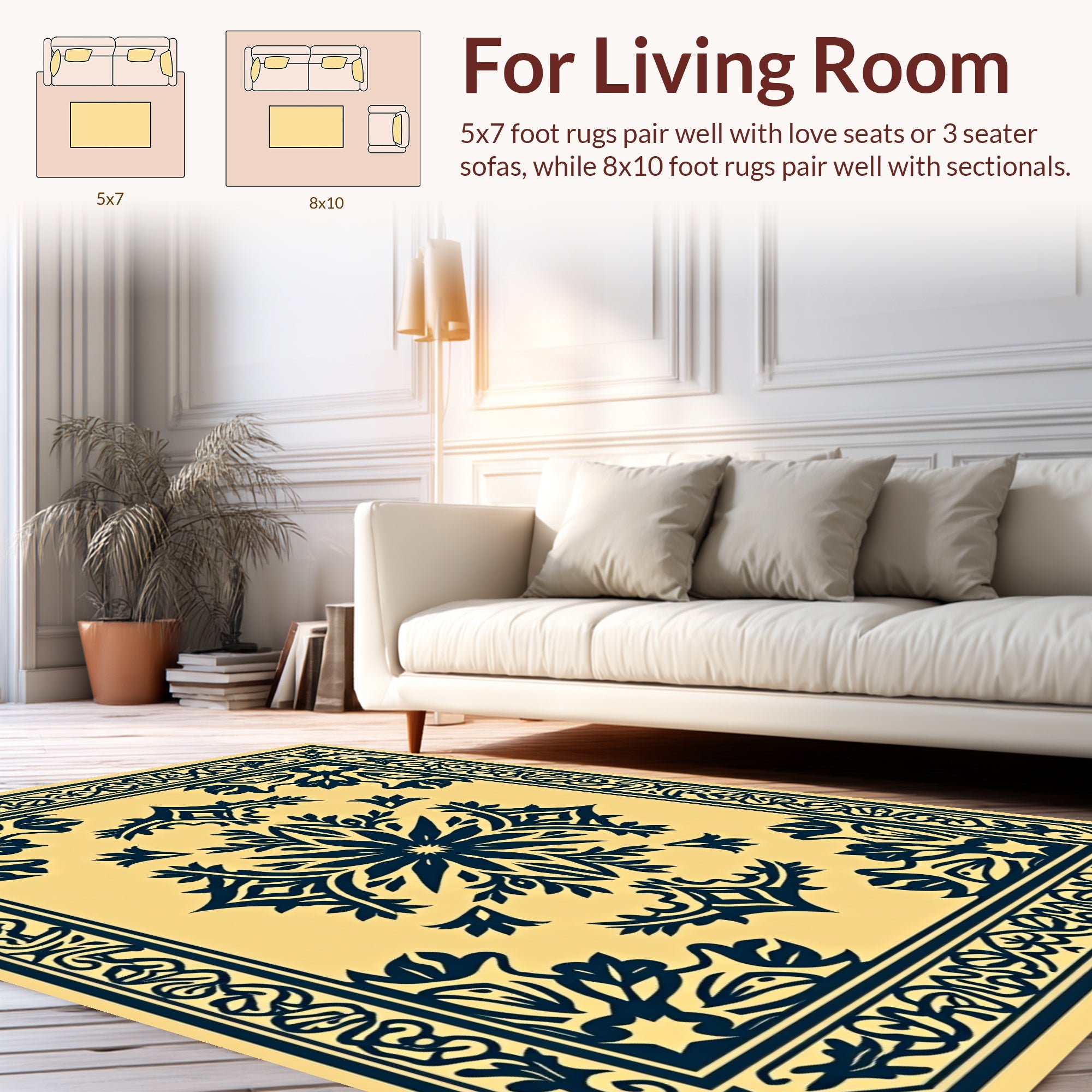 Classic Floral Leaf Border Design Rug