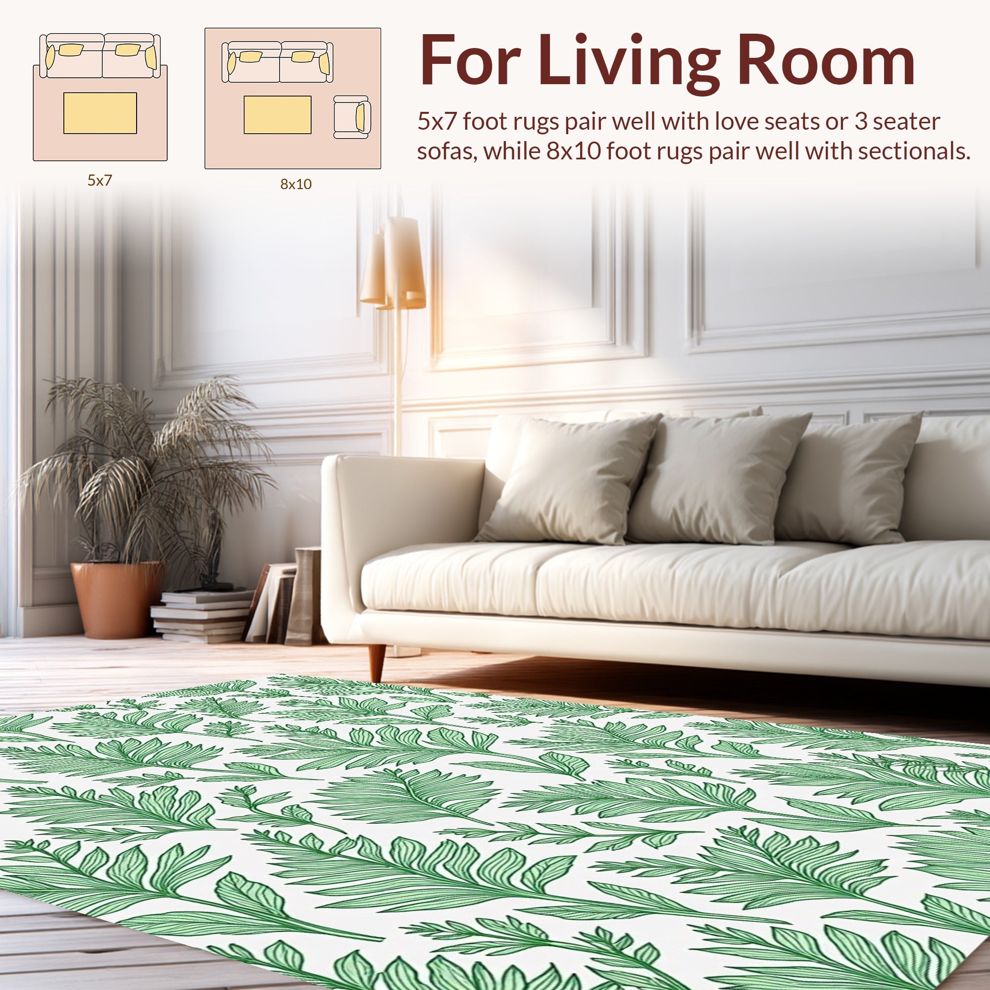 Lush Green Leafy Botanical Pattern Rug