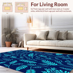Navy Blue Teal Botanical Vines Rug