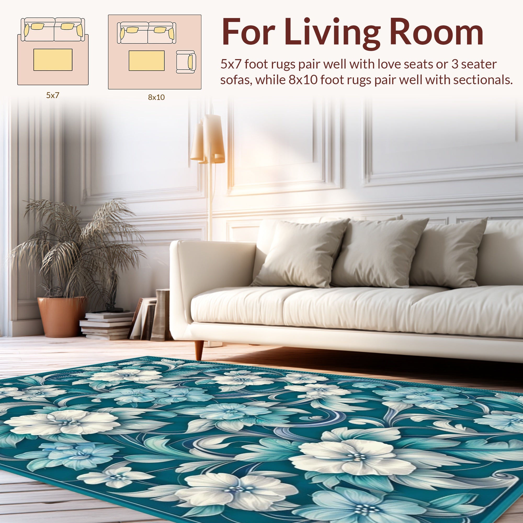 Oceanic Floral Scroll Work Rug