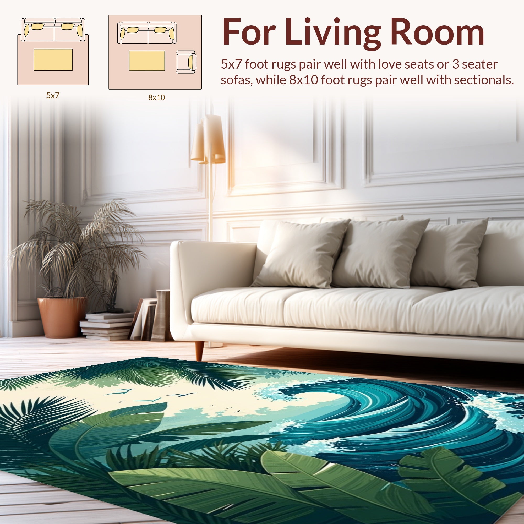 Tropical Jungle Wave Birds Pattern Rug