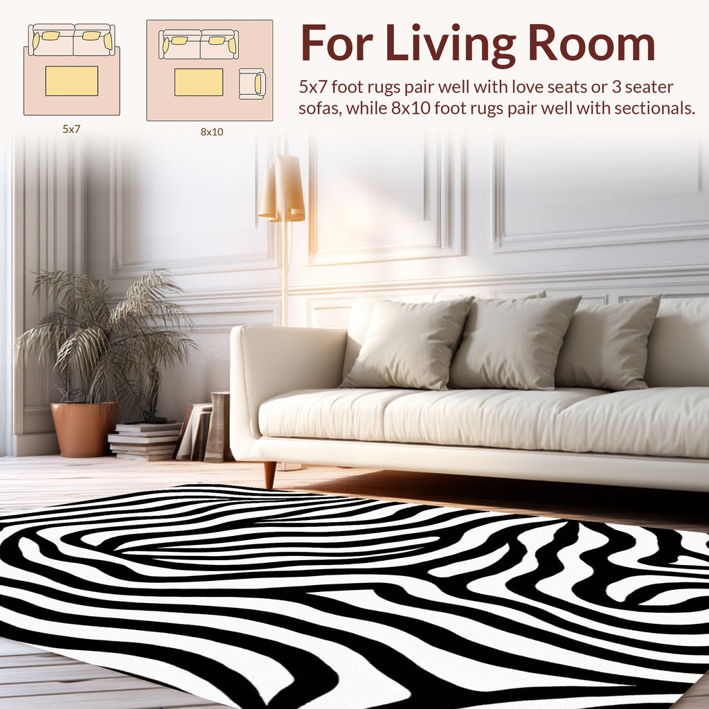 Bold Black White Wavy Pattern Rug