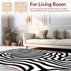 Bold Black White Wavy Pattern Rug