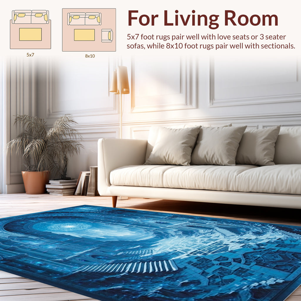 Majestic Blue Gothic Geometric Pattern Rug