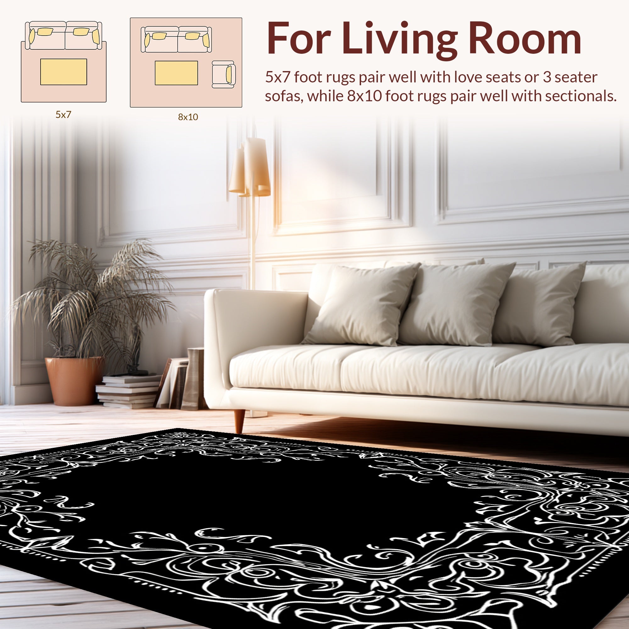Ornate Floral Scrollwork Frame Design Rug