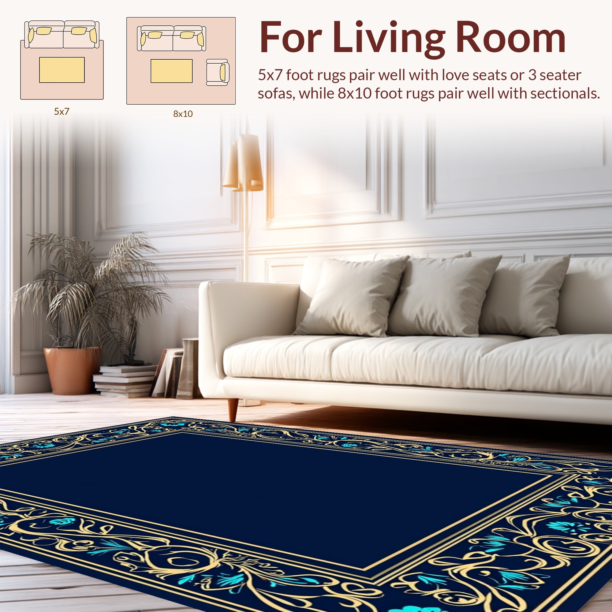 Ornate Floral Border Design Rug
