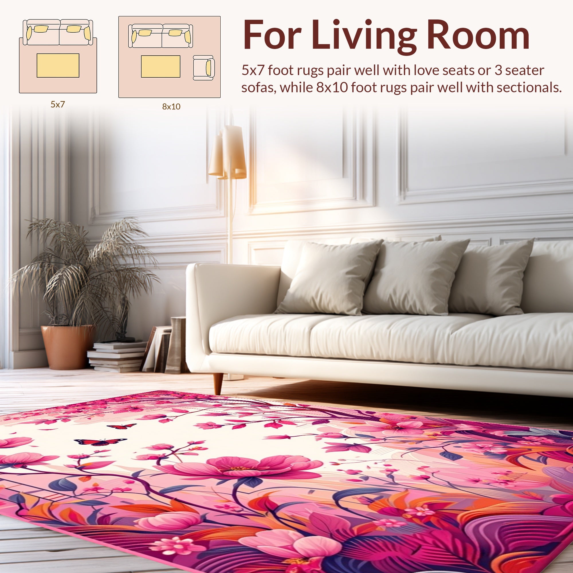Pink Floral Butterfly Garden Pattern Rug