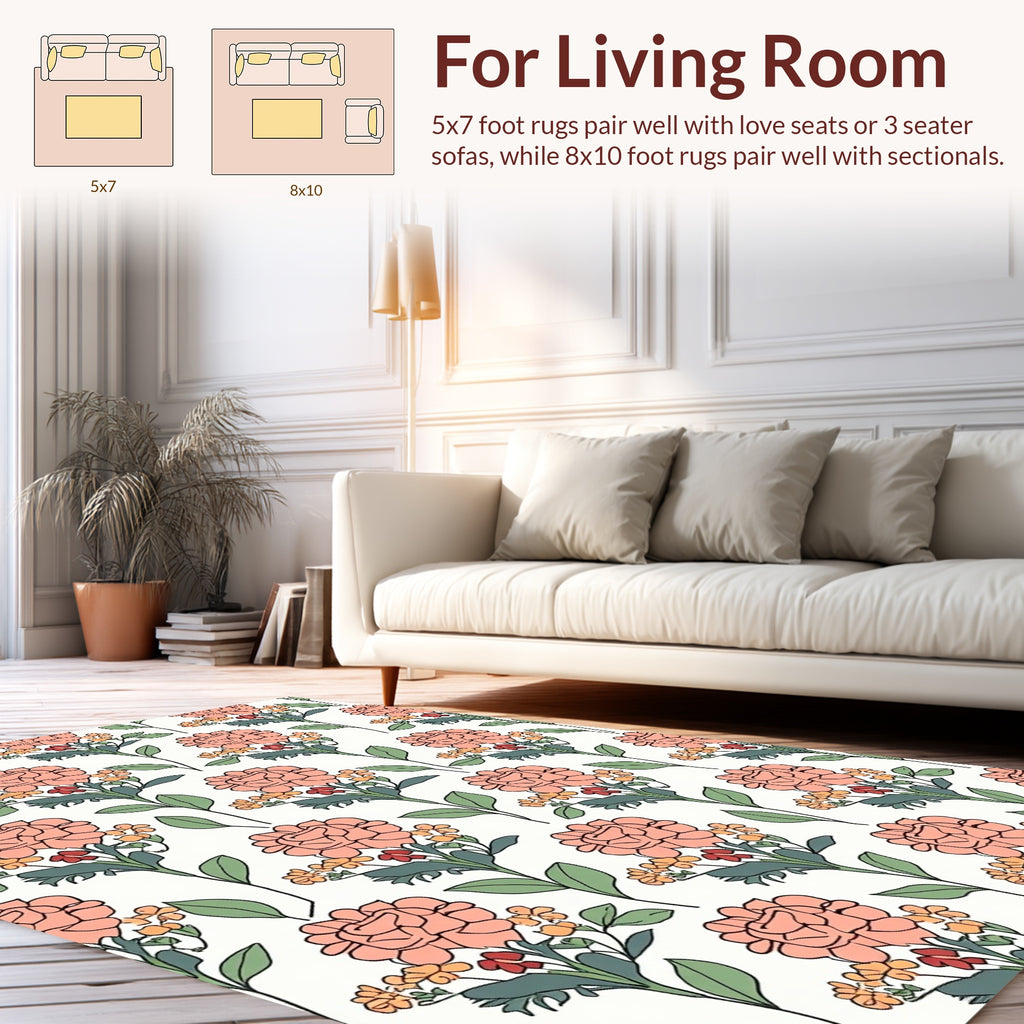 Coral Floral Botanical Pattern Rug
