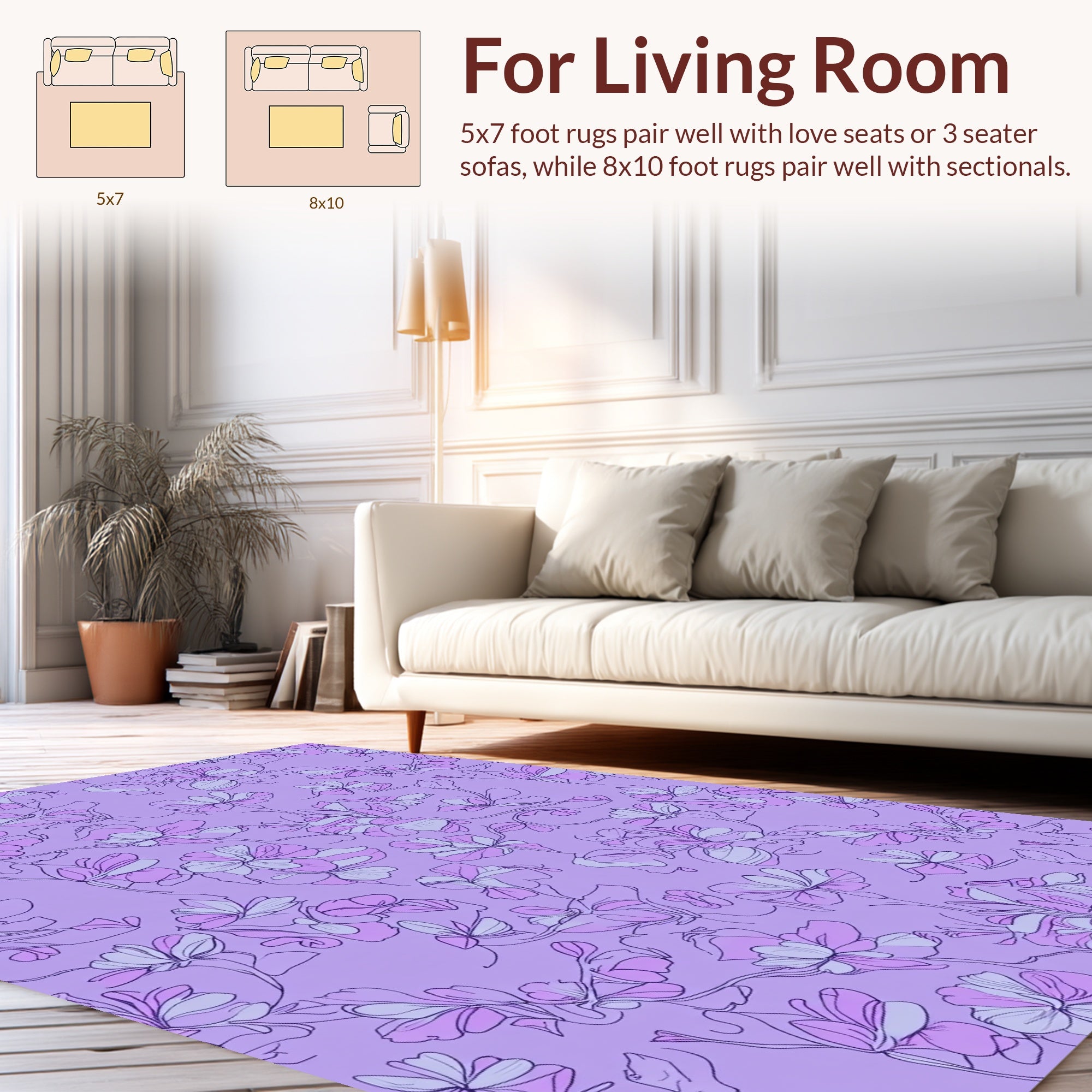Delicate Floral Outline Lavender Print Rug