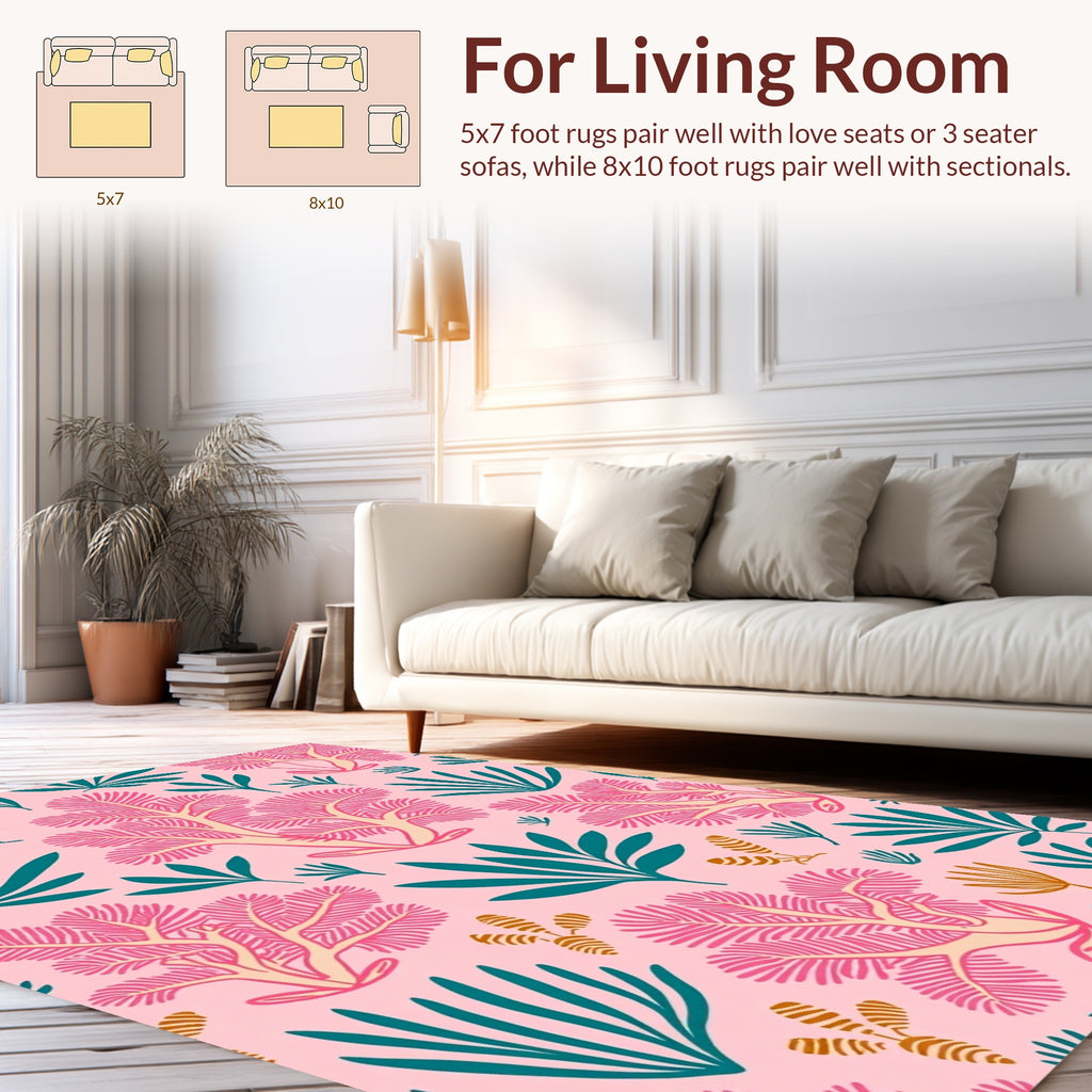 Coral Reef Pink Teal Botanical Design Rug