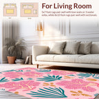 Coral Reef Pink Teal Botanical Design Rug