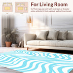 Aqua And White Wavy Stripe Design Rug