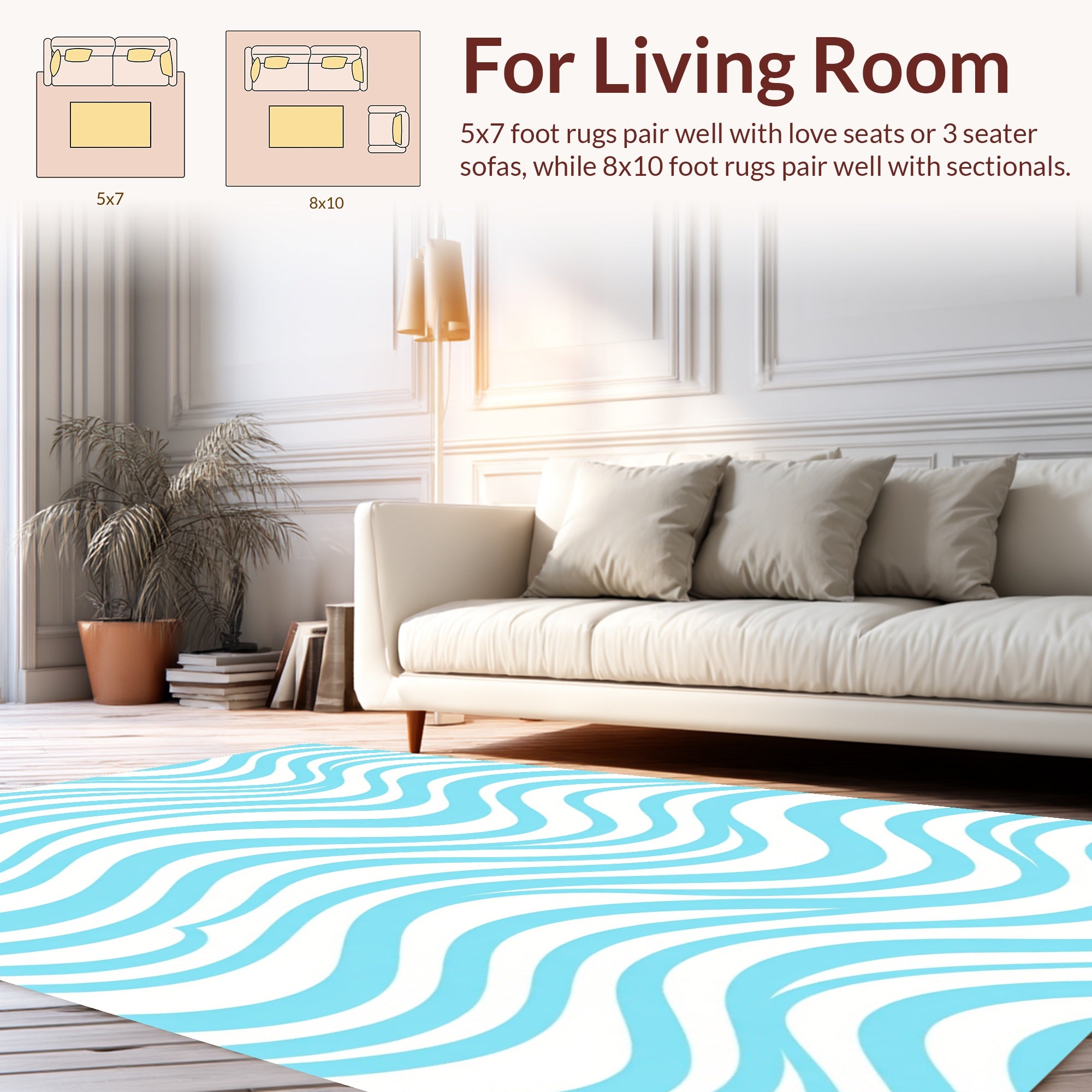 Aqua And White Wavy Stripe Design Rug