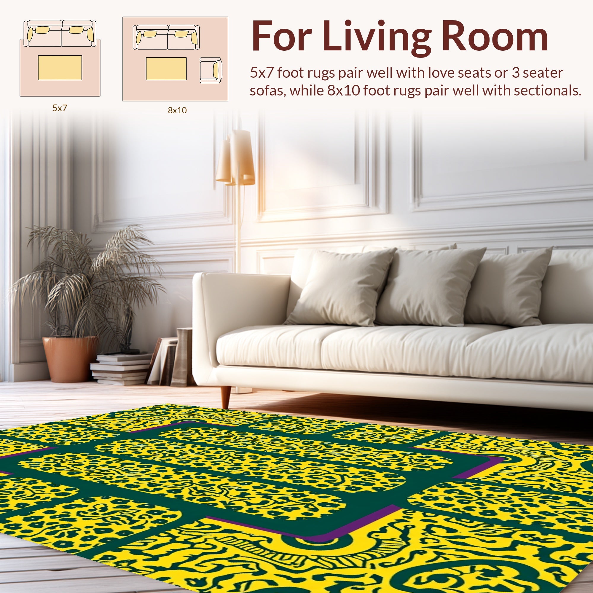 Yellow Green Abstract Animal Print Design Rug