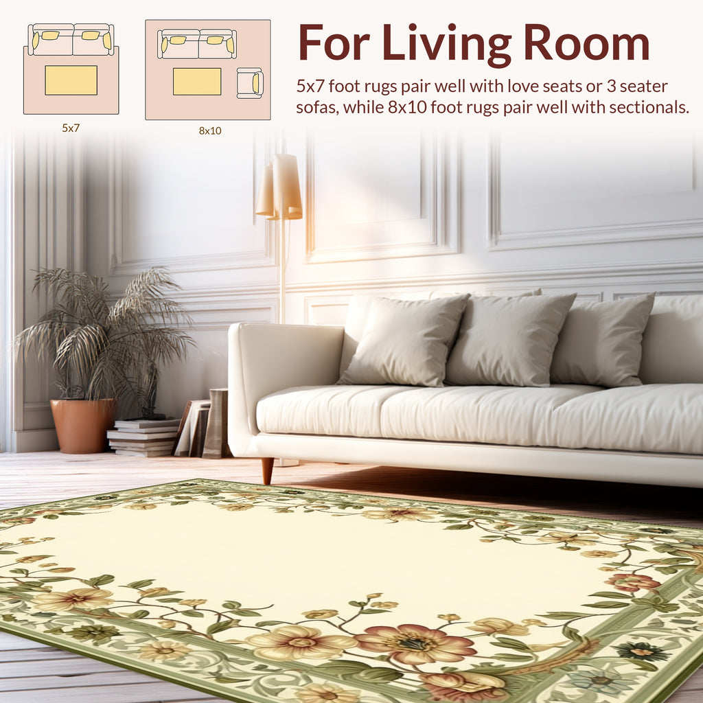 Floral Vine Border Traditional Rug