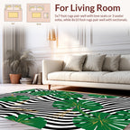 Green Tropical Leaves Zebra Print Rug