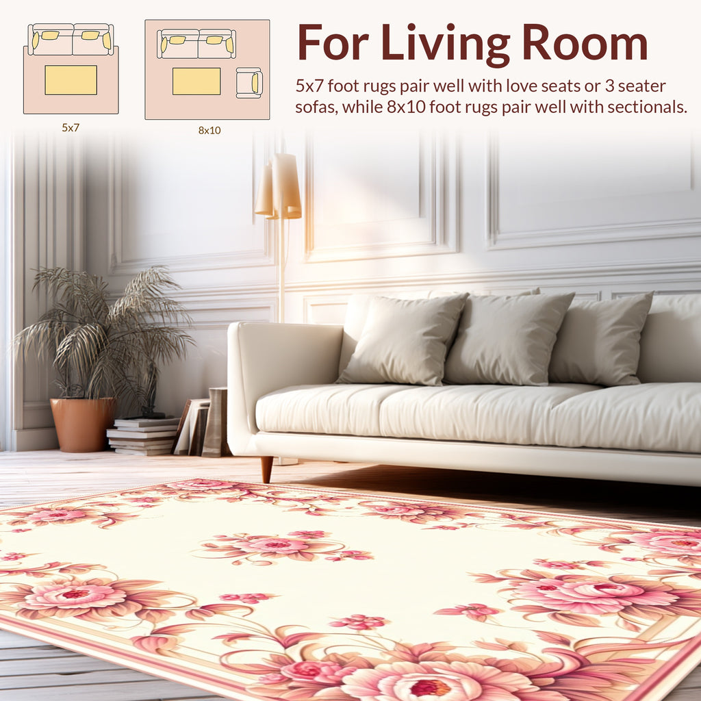 Pink Floral Border with Delicate Blossoms Rug