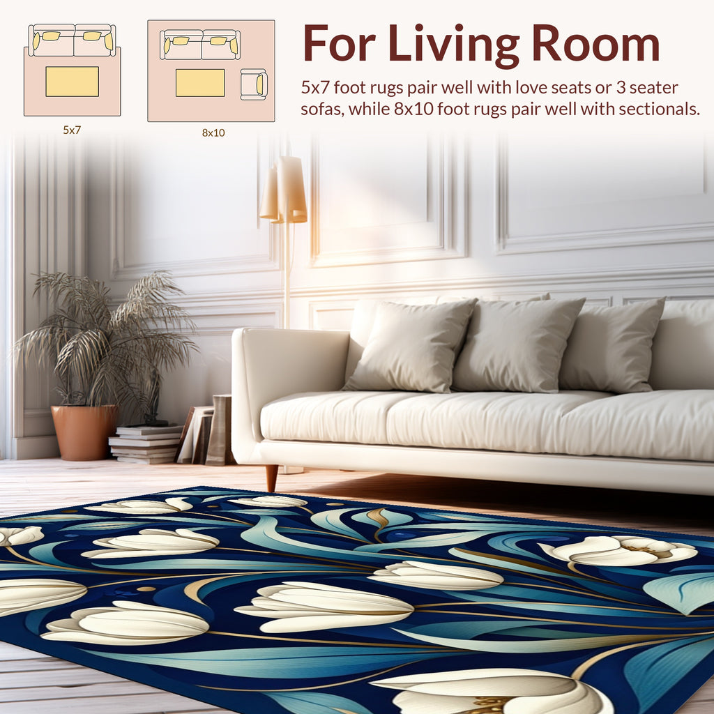 Elegant White Tulip Floral Art Rug