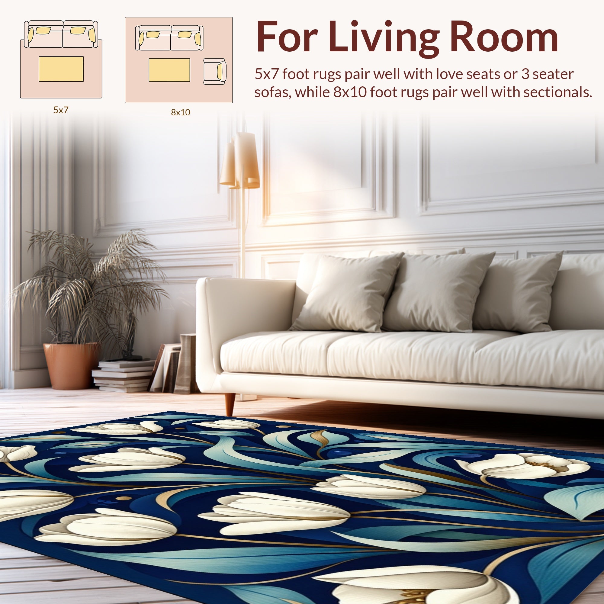 Elegant White Tulip Floral Art Rug