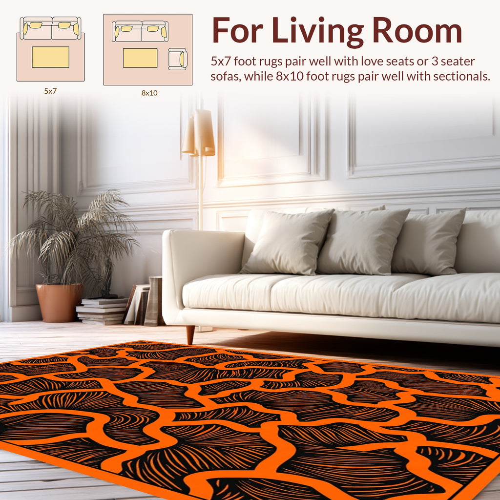 Abstract Orange Black Organic Pattern Rug