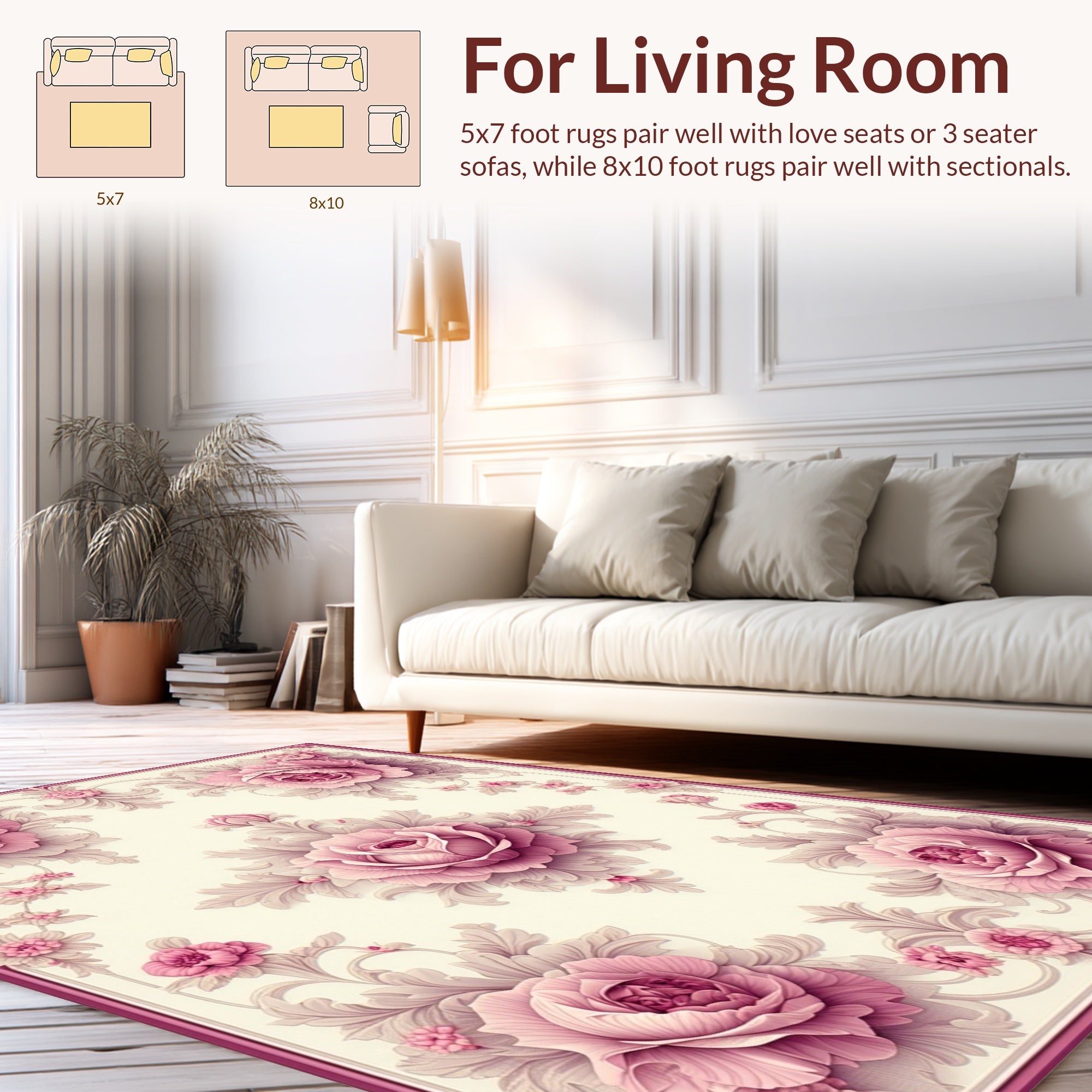 Ornate Floral Scrollwork Rose Design Rug