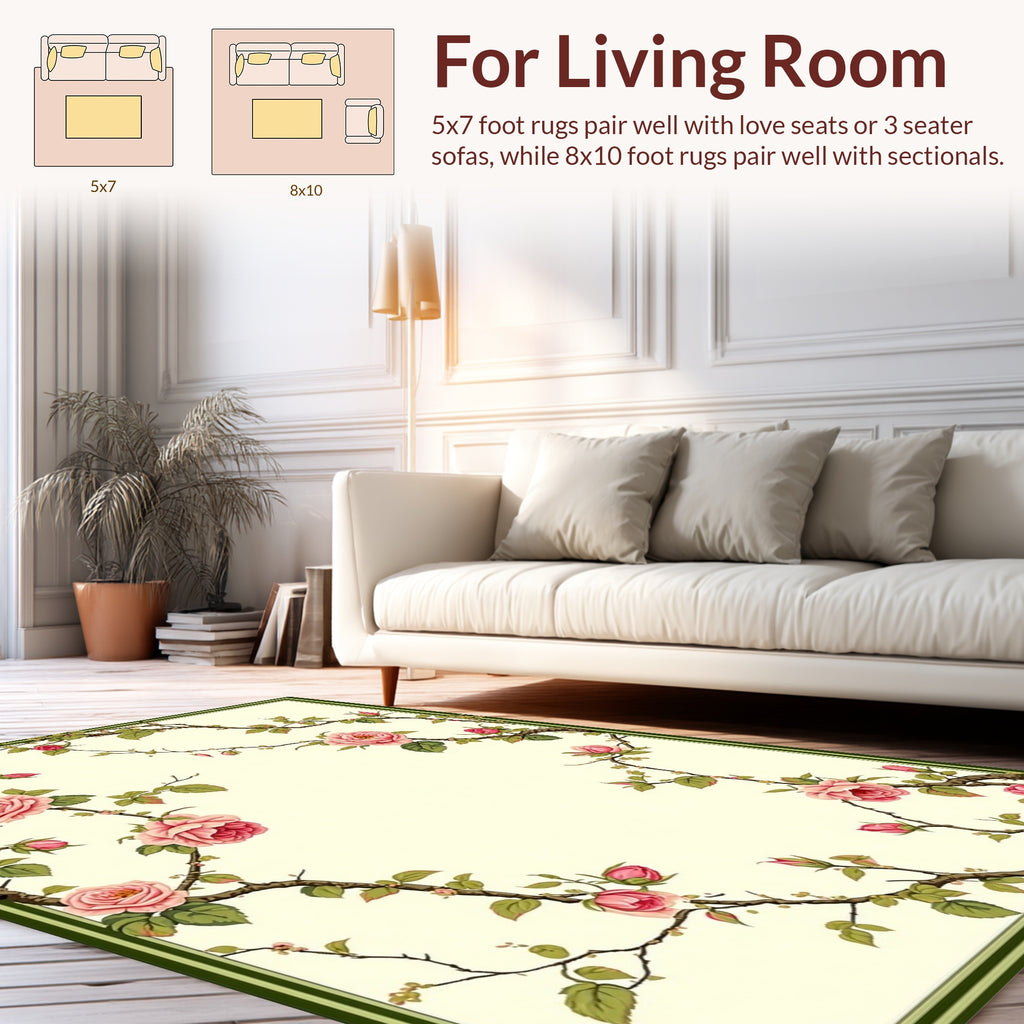 Floral Whimsical Rose Vine Design Rug