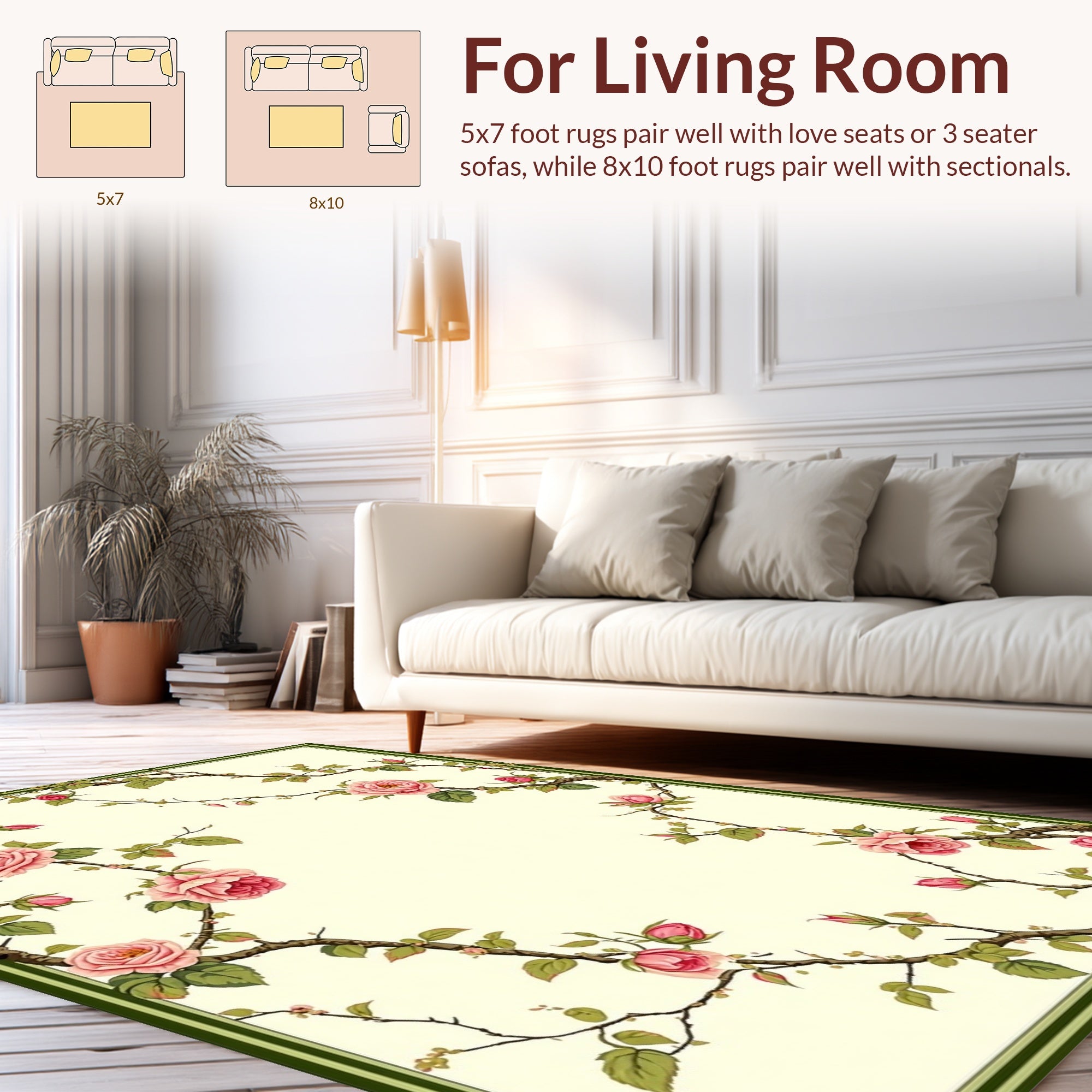 Floral Whimsical Rose Vine Design Rug